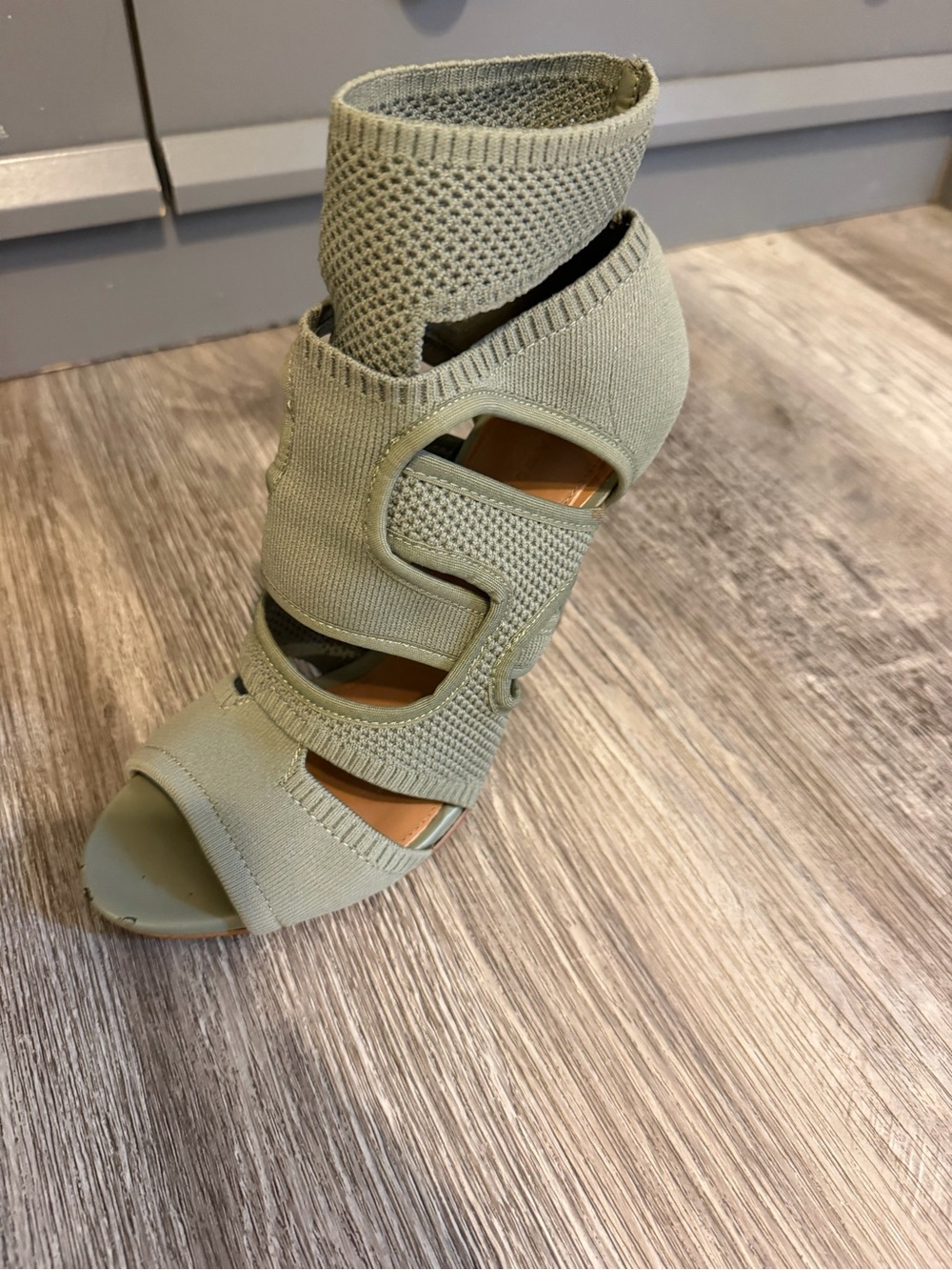 Zara Olive Green Knit Cutout High-Heel Sandal